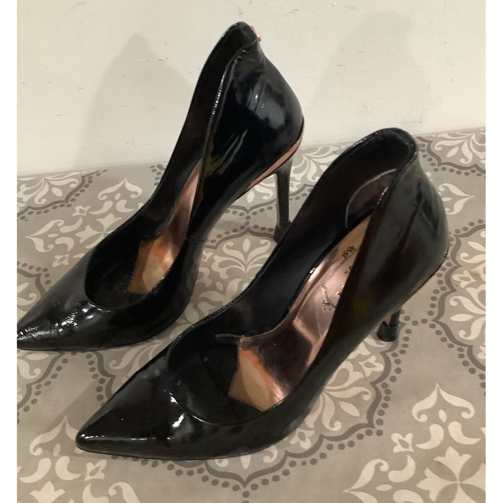 Ted Bakerโ London Patent Heels ๐ Neevo Black & Gold pumps
